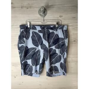 Report Collection Shorts Mens 36 Blue Tropical Leaf Print Chino Casual Summer